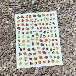 Fresh Fruit Nail Art Stickers Citrus Watermelon Strawberry Blue Berry Pineapple Pear Coconut Mango Cherry Self Adhesive Nail Decals WGSeries