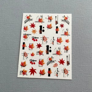 Rote Ahornblätter Nail Art Aufkleber Herbst Blatt Beeren Orange Kürbis Pilz Eiche Eichel Herbsternte selbstklebende Nail Art Decals JOSeries