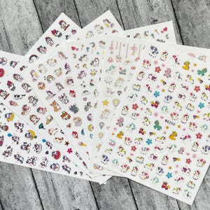 Unicorn Kid Nail Art Stickers Colorful Pony Pegasus Rainbow Stars Cloud Air Balloon Dog Rabbit Animal Self Adhesive Nail Decals WGSeries