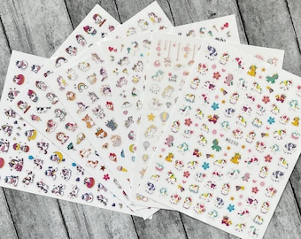 Unicorn Kid Nail Art Stickers Colorful Pony Pegasus Rainbow Stars Cloud Air Balloon Dog Rabbit Animal Self Adhesive Nail Decals WGSeries