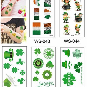 Set of 5 Happy St Patrick&#39;s Day Parade Shamrock Leprechaun Beer Gold Flag Body Waist Arm Neck Temporary Tattoos WSSeries