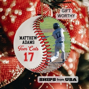 Personalized Baseball Ornament, Baseball Christmas Ornaments, Gift for Baseball Player, Baseball Ornament for Kids, Baseball Fan Gift Photo