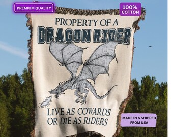 Dragon Fantasy Bookish Merch, Dragon Rider Woven Throw Blanket, Reader Gift Ideas For Her, Reading Blanket Book Lover Gift For Him