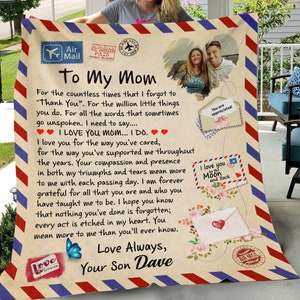 Manta para el Día de la Madre Manta con foto personalizada Carta de regalo para mamá de parte de su hijo