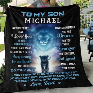 Manta personalizable para hijo de papá, manta de león, regalos de cumpleaños número 18 para niños, regalo de graduación de secundaria para él, familia a larga distancia