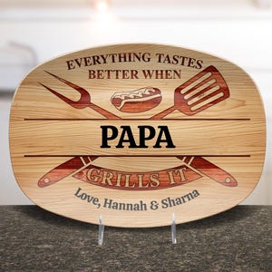 Personalized BBQ Platter, Custom Grill Gift for Dad or Grandpa, Father&#39;s Day Gift, Custom Name Plate, BBQ Serving Tray for Him