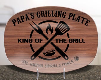 Personalized BBQ Platter, Dad Grilling Gift, King of The Grill Plate, Custom BBQ Gift, Father&#39;s Day Gift, BBQ Serving Tray Gift For Him