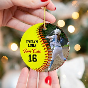Personalized Softball Photo Ornament,  Christmas Softball Ornaments, Gift for Softball Player, Softball Ornament for Kids
