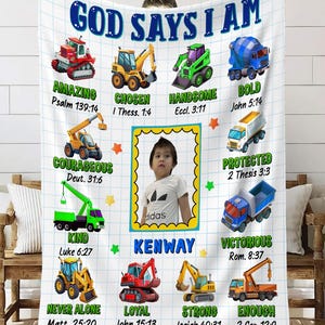 Cozy Bible Verse Blanket - &#39;God Says I Am&#39; Custom Sherpa Gift for Sons, Grandsons and Godsons