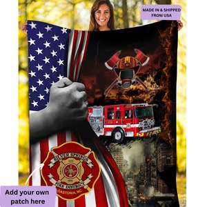 Personalized Firefighter Blanket for Him - Retirement Gift, Fire Department Fleece - Custom Fireman Throw