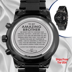 Broercadeau van zus, gegraveerd polshorloge, luxe polshorloge, cadeau voor broer of zus, verjaardagscadeau, horloge met bericht, gedichtkaart, heden
