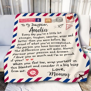 Manta con carta de amor personalizada para mi hija, regalo de cumpleaños número 21 para ella, regalo de graduación universitaria para hija, regalo de mudanza