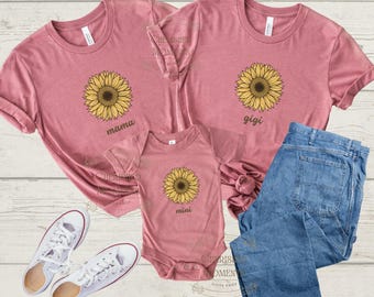 Personalized Sunflower Matching Shirts - Mama Mini Gigi Matching Outfits, Mother's Day Shirts, Custom Family Shirt, Mommy and Me Shirt