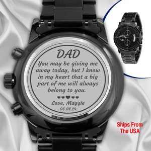 Father Of The Bride Gift From Daughter, Personalized Engraved Watch Wedding Gift For Dad on Wedding Day