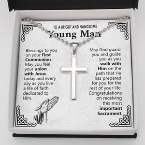 First Holy Communion Gifts For Boy, 1st Communion Cross Personalized, 1st Communion Gift For Boy, Kids Communion Jewelry First Communion Son image 7