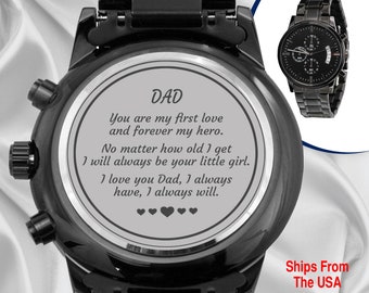 Engraved Dad Watch, Stainless Steel Watch, Wrist Watch For Men, Anniversary Gift, Watch For Dad From Daughter, Gift For Him, Luxury Jewelry