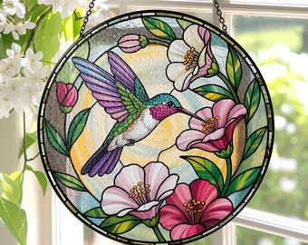Hummingbird Stained Glass Window Hangings - Hummingbird Gifts Stained Glass Suncatcher, Hanging Suncatcher For Christmas or Mothers Day Gift