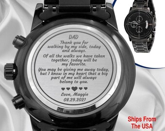 Father Of The Bride Watch, Gift From Daughter, Personalized Watch For Dad, Engraved Watch, Wedding Day Gift, Bride To Dad Gift,Heartfelt D01