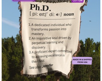 PhD Graduation Gifts Personalized Woven Throw Blanket, Doctorate Gift Woven Tapestry