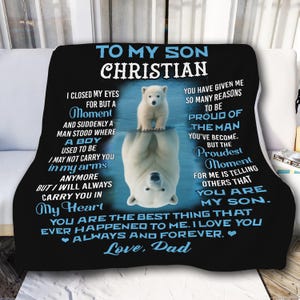Manta de oso polar personalizable para hijo de papá, manta de león, regalo de cumpleaños número 18 para niños, regalo de graduación de secundaria a larga distancia