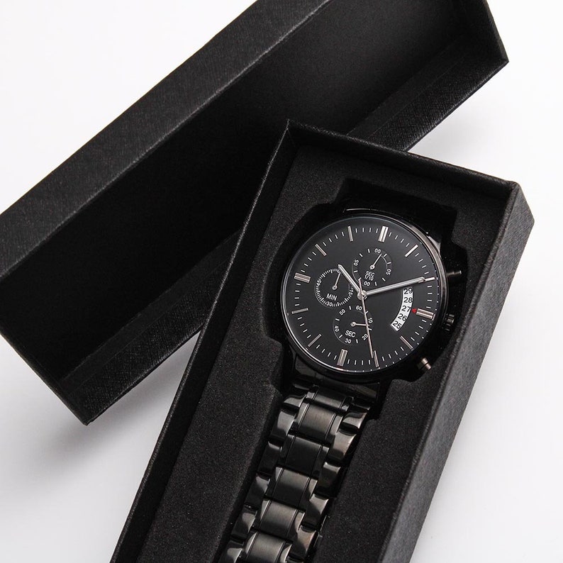 Custom Engraved Mens Watch, Anniversary Gift For Husband, Watch For Boyfriend, Christmas Gift For Him, Dad Watch, Black Watch For Son image 2