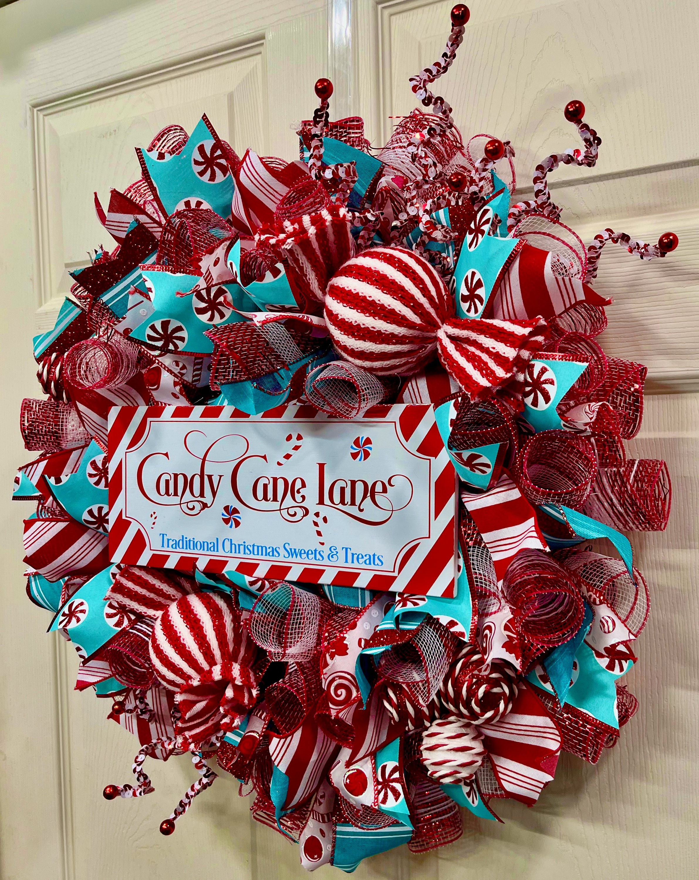 Peppermint Deco Mesh Wreath | Candy Cane Lane Wreath | Candy Cane ...