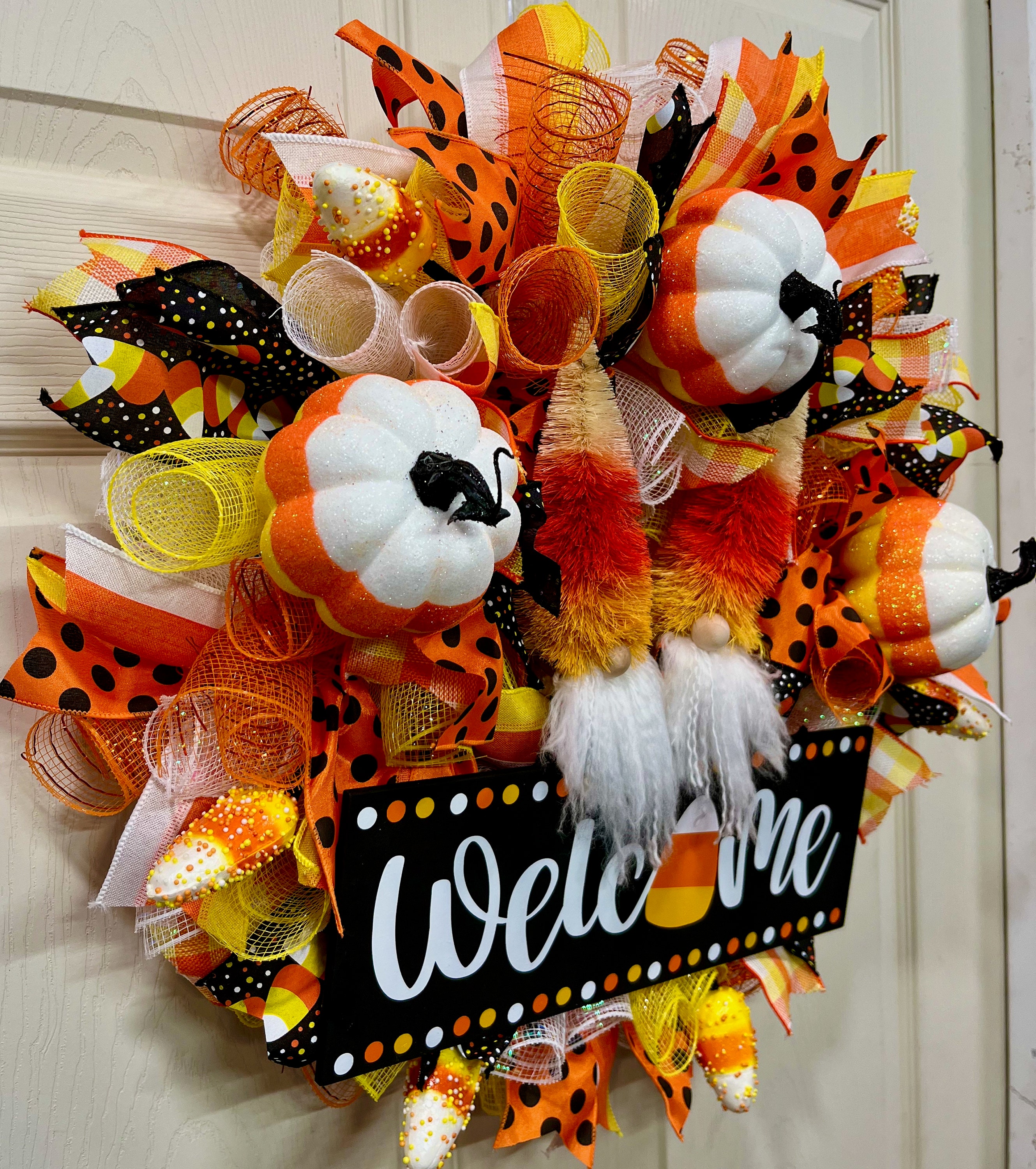 Candy Corn Gnome Halloween Deco Mesh Wreath | Welcome Wreath ...