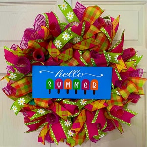 Hello Summer Deco Mesh Wreath | Popsicle Wreath | Summer Decor | Summer Wreath | Unique Wreath | Door Wreath | Hello Summer Wreath