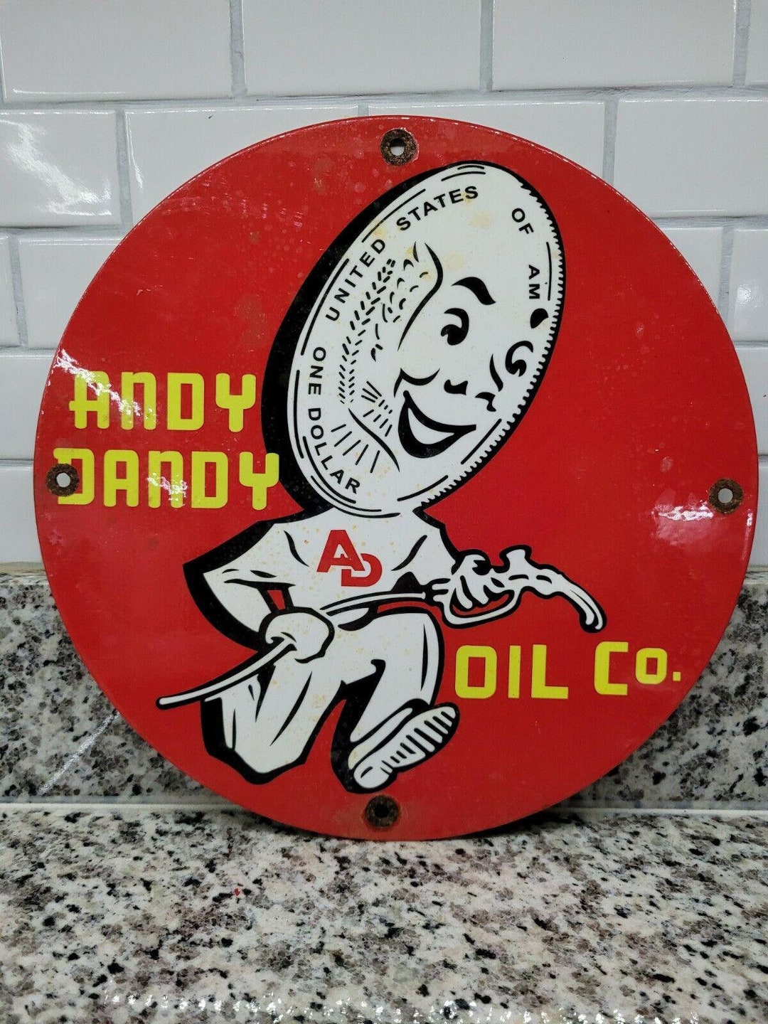 VINTAGE ANDY DANDY Porcelain Advertising Sign Gas Pump Plate Etsy