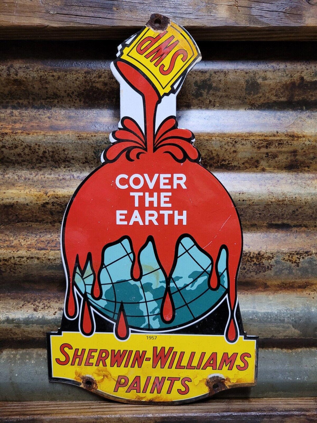 SHERWIN WILLIAMS PAINT Can Vintage Porcelain Advertising Sign Gas Pump