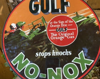 GULF NO NOX VINTAGE Style REPRODUCTION Oil Gas GARAGE ART SIGN 