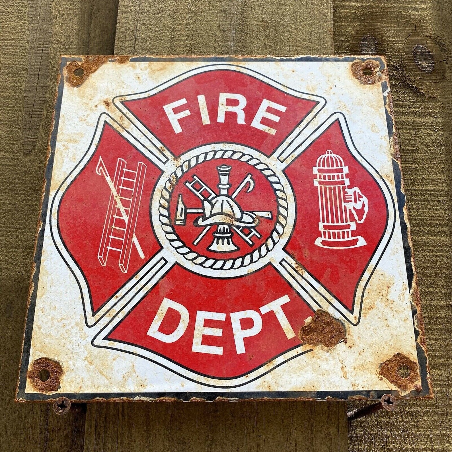 Vintage fire dept porcelain metal sign hook & ladder fireman Etsy