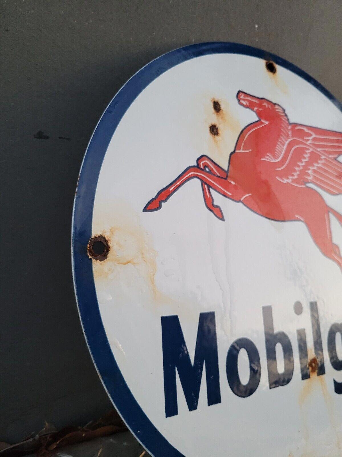 VINTAGE MOBIL MOBILGAS Porcelain Advertising Sign Gas Pump Plate Motor ...