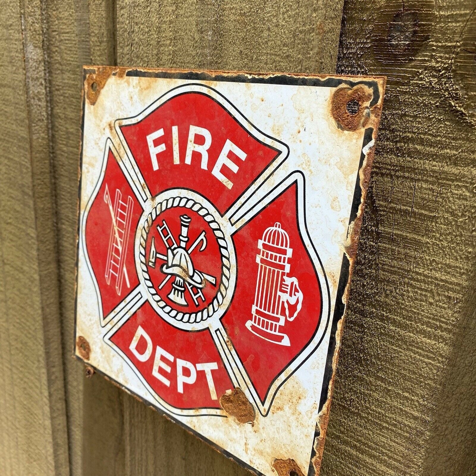 Vintage fire dept porcelain metal sign hook & ladder fireman Etsy