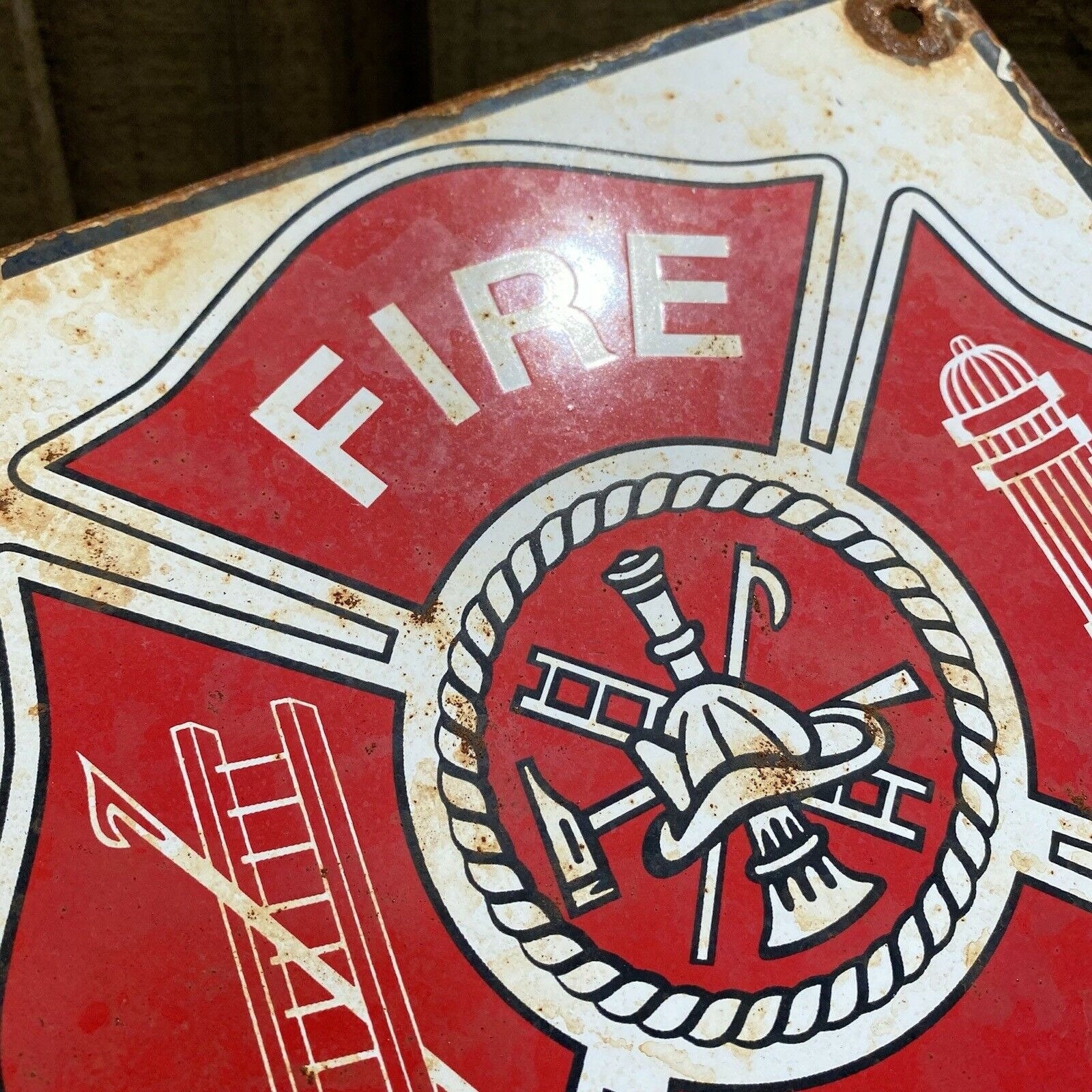 Vintage fire dept porcelain metal sign hook & ladder fireman Etsy