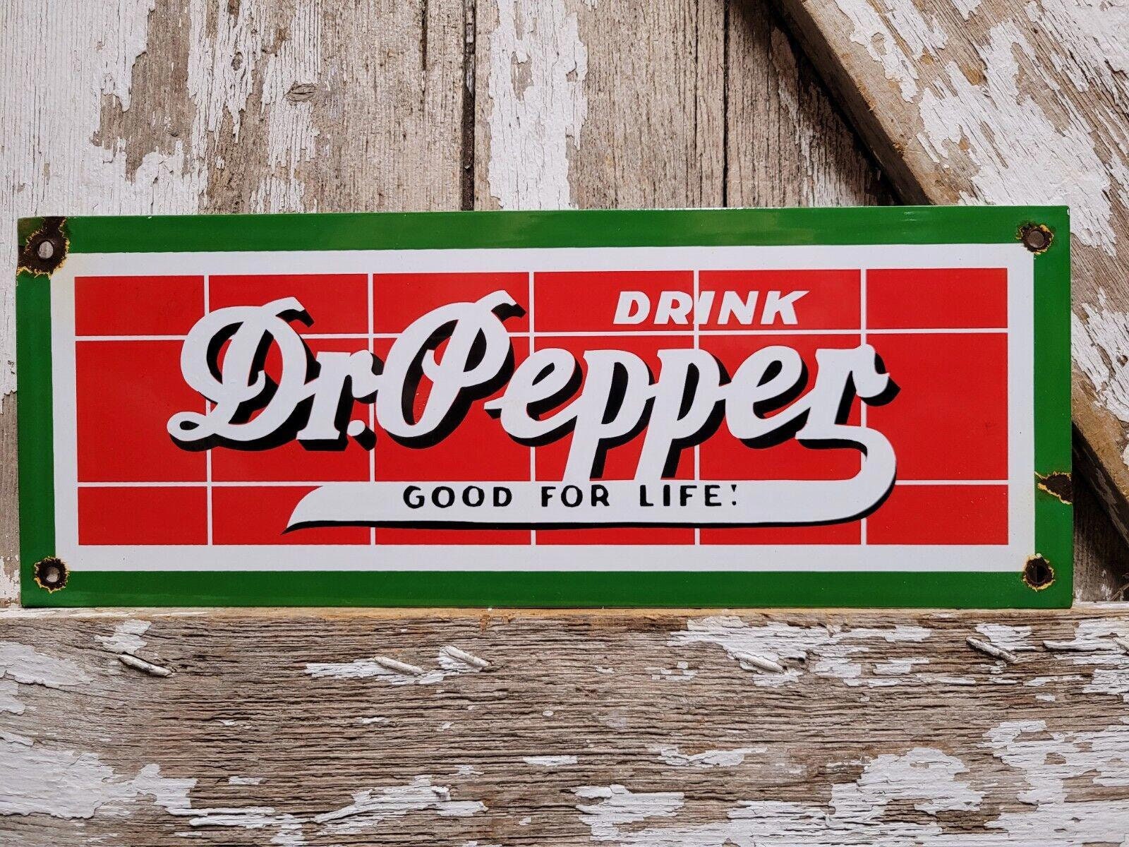VINTAGE DR PEPPER Porcelain Advertising Sign Gas Pump Plate Motor Oil Soda Beverage Forest Service Automobile Car Truck Farm