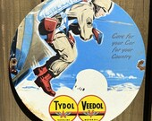 VINTAGE 1943 TYDOL VEEDOL Porcelain Enamel Metal Sign Advertising Oil Gas Station Service Lube Garage Tractor Farm Petroliana army military