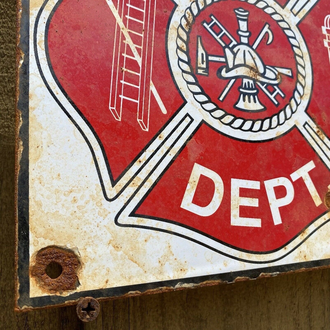 Vintage fire dept porcelain metal sign hook & ladder fireman Etsy