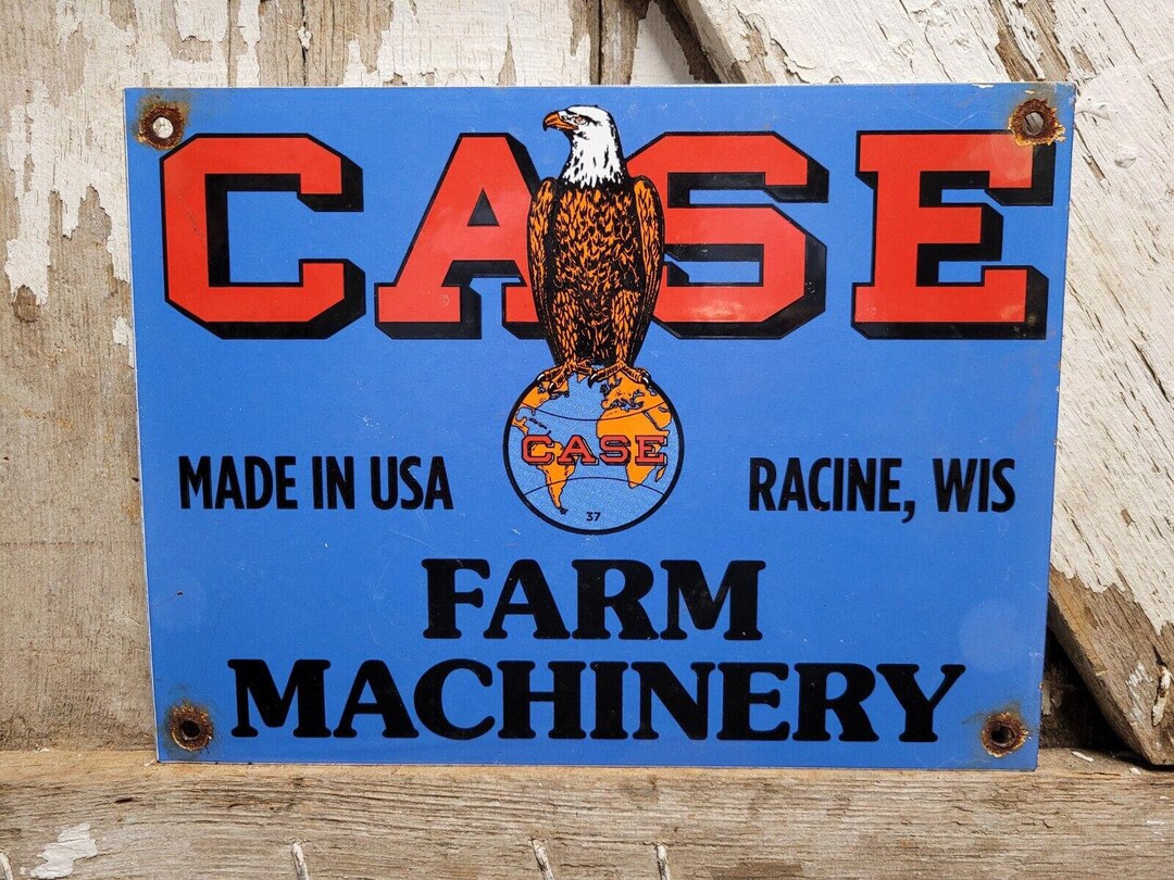 VINTAGE CASE FARM Machinery Porcelain Advertising Sign Gas Pump Plate