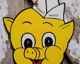 VINTAGE PIGGLY WIGGLY Grocery store Porcelain Advertising Sign Gas Pump Plate Motor Oil Soda Beverage Service Automobile Car Truck Farm