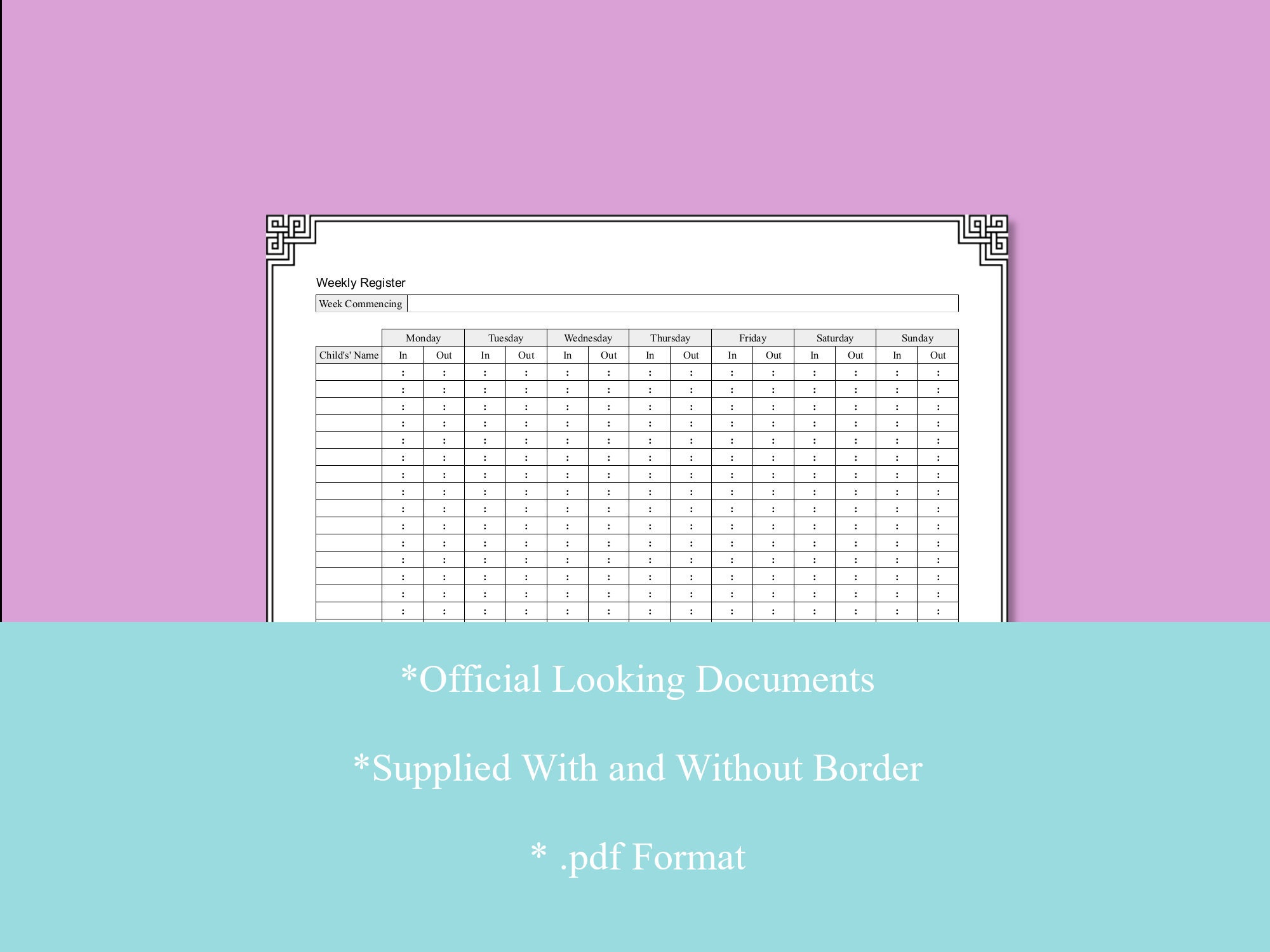 Childminding Weekly Register - Etsy