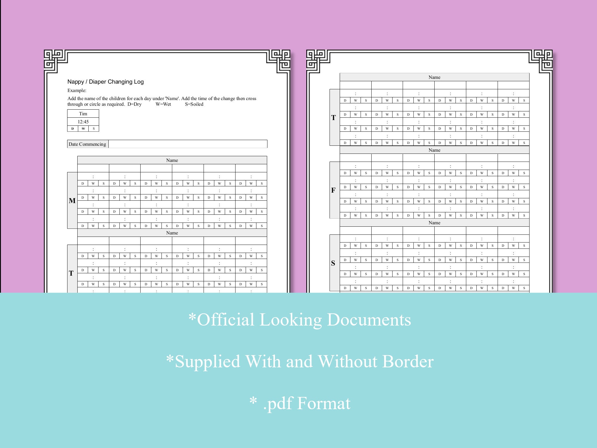 Childminding Weekly Nappy / Diaper Changing Log Etsy