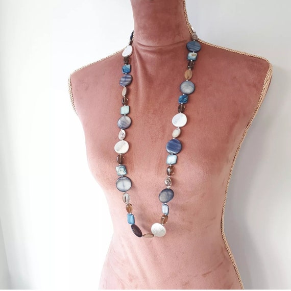 LONG SHELL Plastic Glass Beaded Necklace, Length … - image 4