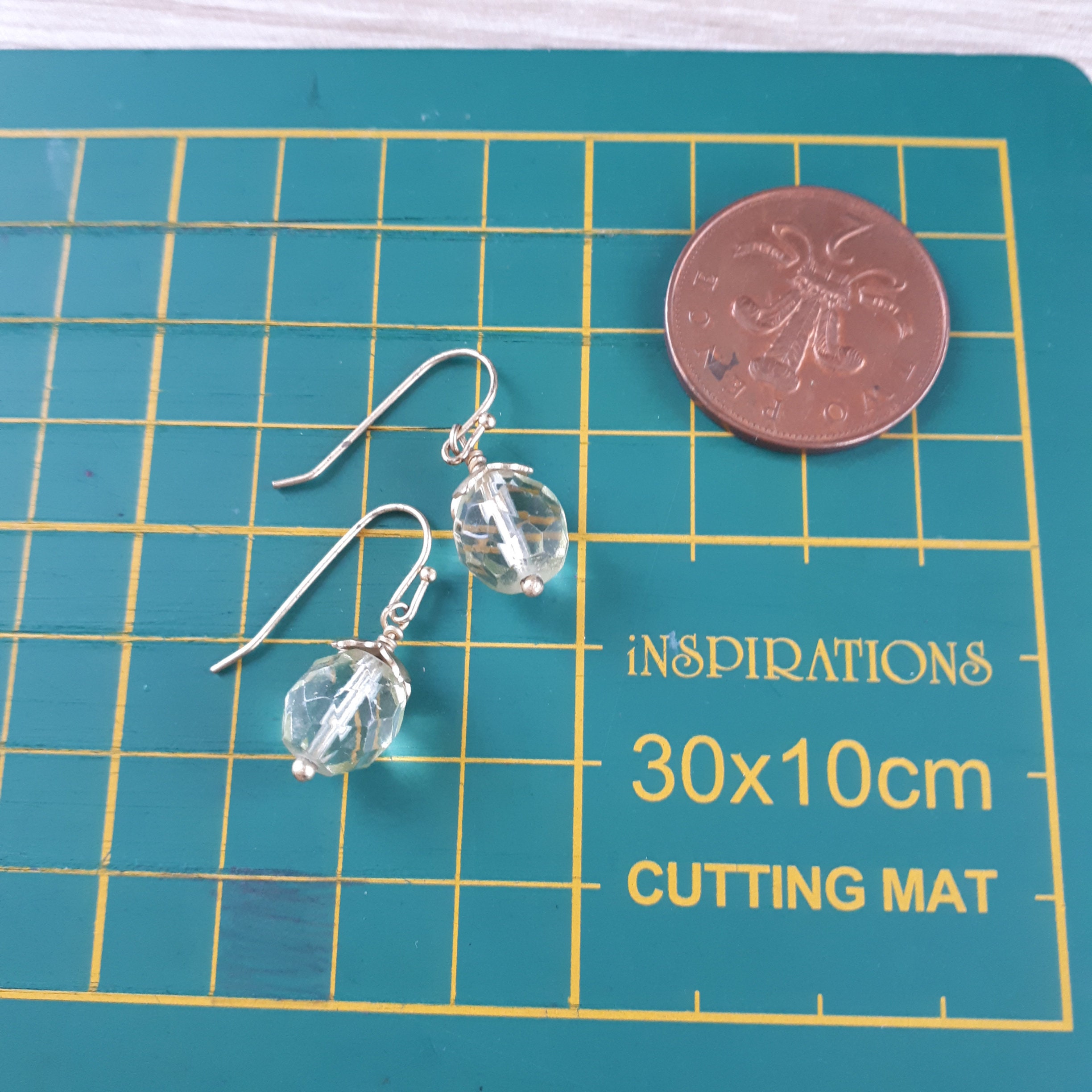 PALE YELLOW EARRINGS, Glass Faceted Beads, Gold Toned Dangle Drop Hooks, Upcycled Handmade