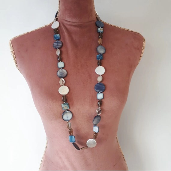 LONG SHELL Plastic Glass Beaded Necklace, Length … - image 6