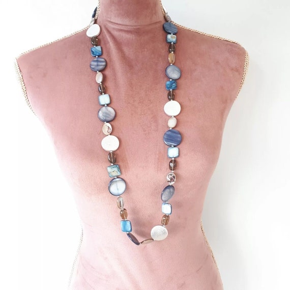 LONG SHELL Plastic Glass Beaded Necklace, Length … - image 1