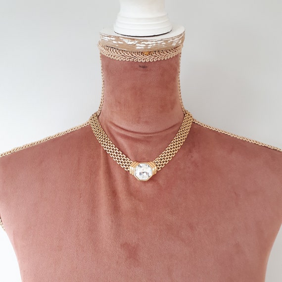 S.A.L Swarovski Vintage Necklace, Gold Toned Meta… - image 1