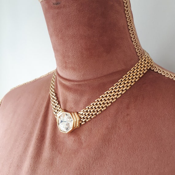 S.A.L Swarovski Vintage Necklace, Gold Toned Meta… - image 5