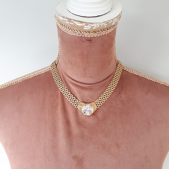 S.A.L Swarovski Vintage Necklace, Gold Toned Meta… - image 2