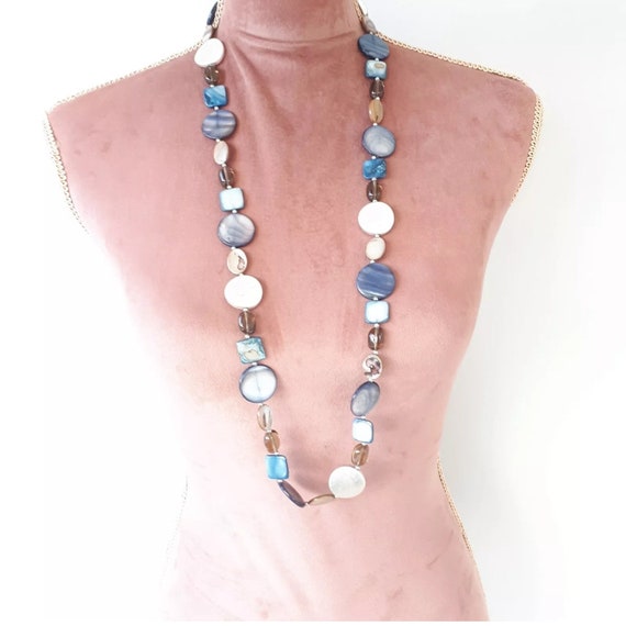 LONG SHELL Plastic Glass Beaded Necklace, Length … - image 7
